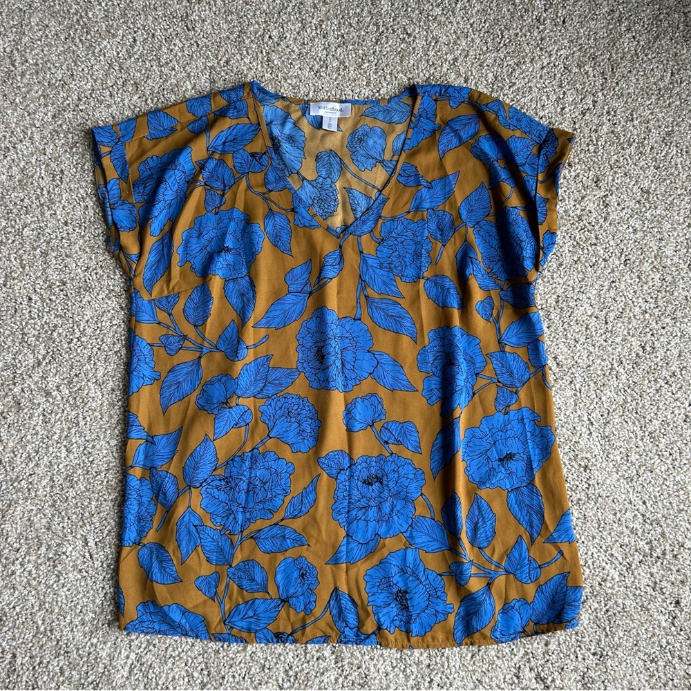 Floral Blue and Brown Women's Top